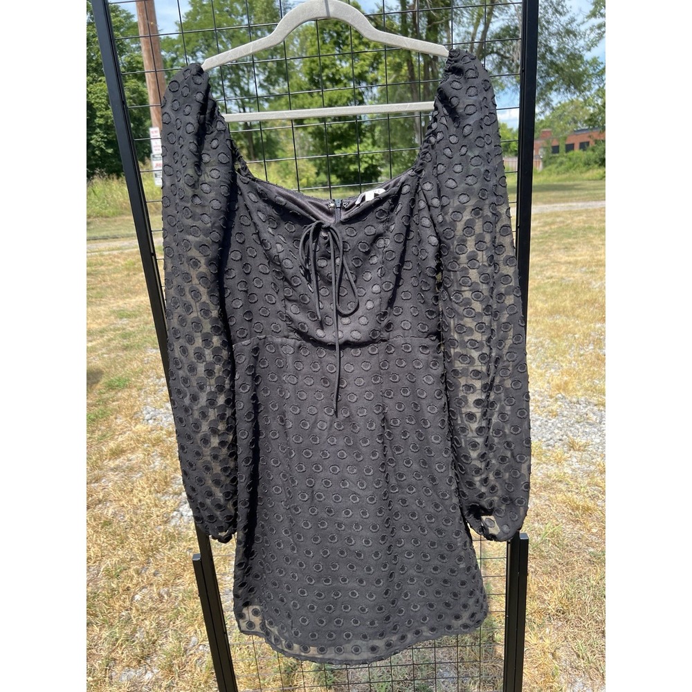 Leche Women's Black Dotted Long Sleeve Dress‎ Size Small Formal Funeral